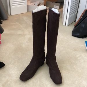 Brown faux suede stretch boots